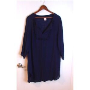 Merona‎ Cover-up  Navy Tunic Top V-Neck 3/4 Sleeve Casual Relaxed Fit/#5230